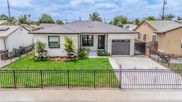 611 S Thorson Ave, Compton, CA 90221 - ranch-style home with roof with shingles, a garage, driveway, and stucco siding