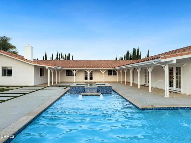 1210 S La Luna Ave, Ojai, CA 93023 - outdoor pool with french doors, an in-ground hot tub, and a patio area