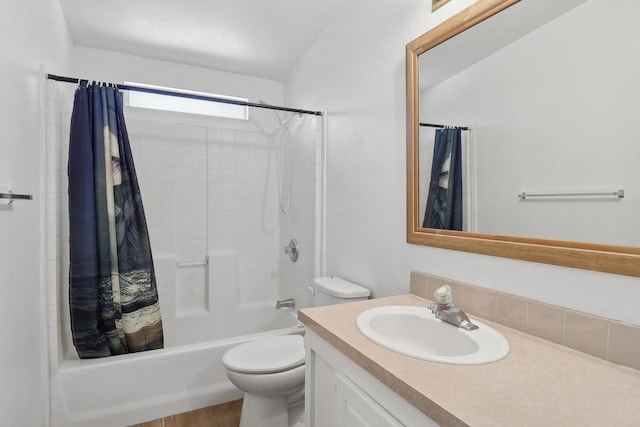 34387 Wolahi Rd, Julian, CA 92036 - full bath featuring vanity, shower / bath combination with curtain, toilet, and wood finished floors
