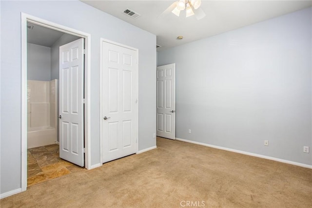 967 Hidden Oaks, Beaumont, CA 92223 - unfurnished bedroom featuring light colored carpet, baseboards, and ceiling fan