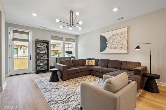 3516 Brody Way, Oceanside, CA 92056 - living area with light wood finished floors, a chandelier, baseboards, and recessed lighting