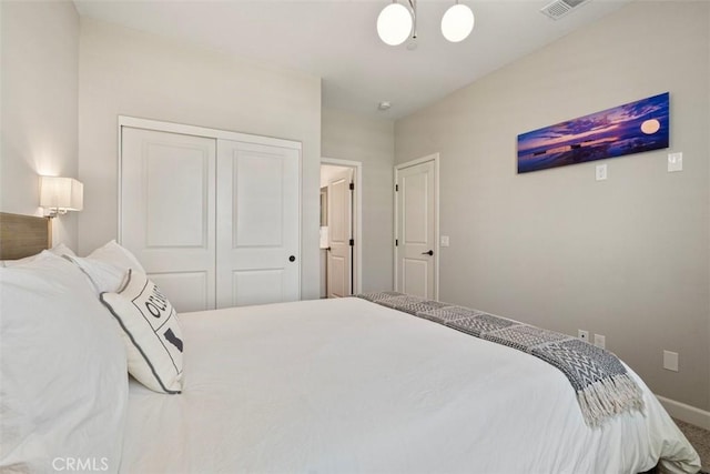 3516 Brody Way, Oceanside, CA 92056 - bedroom with a closet, baseboards, a chandelier, and carpet floors