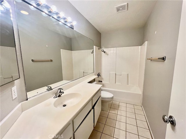 13633 Bentwood St, Hesperia, CA 92344 - full bath featuring vanity, tile patterned flooring, a textured ceiling, and shower / washtub combination