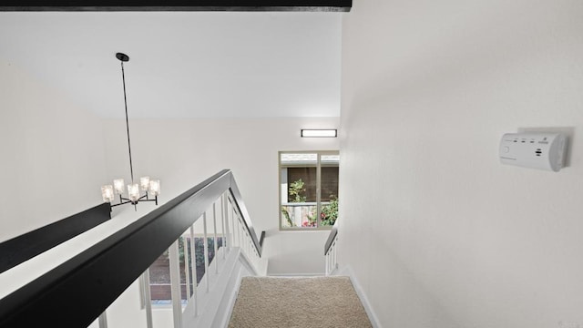 1524 Bridgeview Dr, San Diego, CA 92105 - stairs with a chandelier, carpet, and baseboards