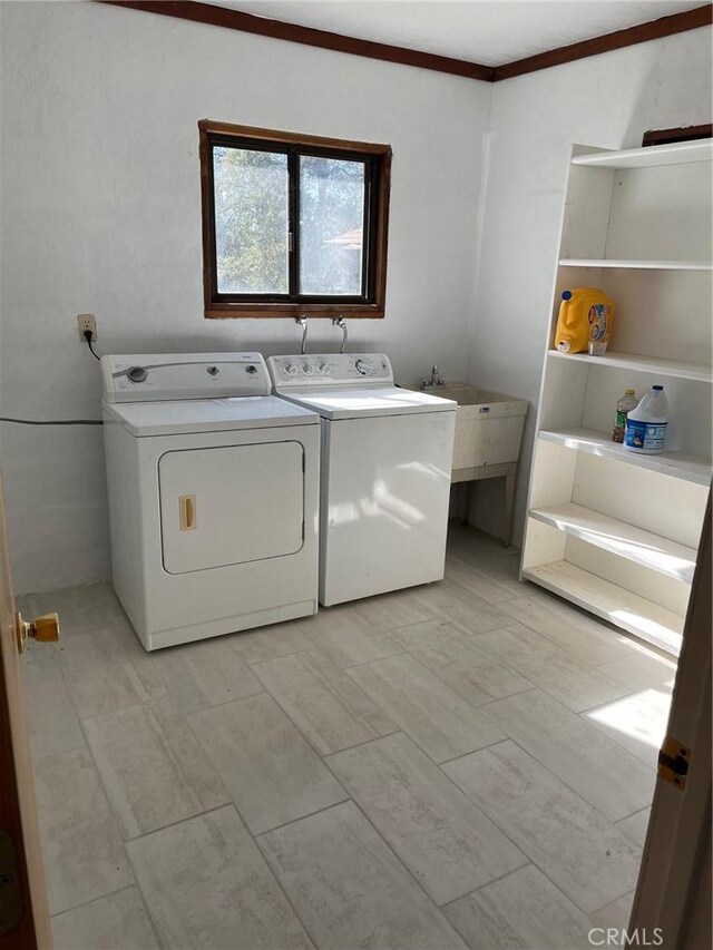 9275 Sheep Ranch Rd, Mountain Ranch, CA 95246 - washroom with washer and dryer and crown molding