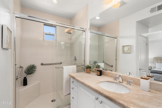 433 N Altadena Dr Unit 4, Pasadena, CA 91107 - bathroom with vanity, a stall shower, and recessed lighting