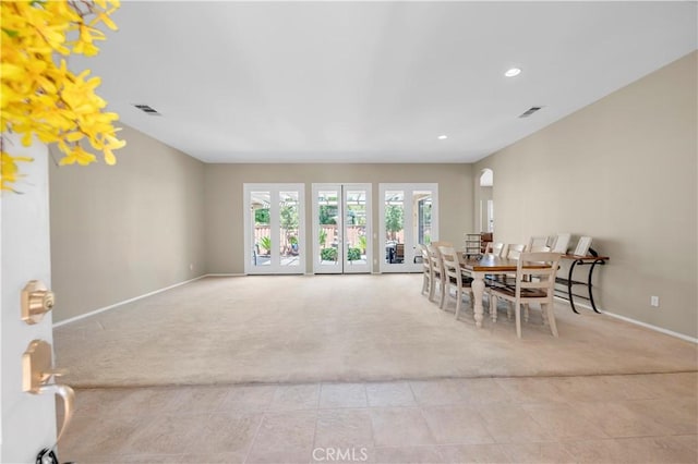 26716 Kingwood Rd, Murrieta, CA 92563 - dining space featuring light colored carpet, baseboards, light tile patterned floors, and recessed lighting