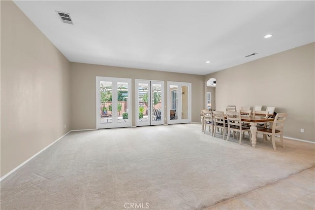26716 Kingwood Rd, Murrieta, CA 92563 - carpeted dining area with baseboards, recessed lighting, and french doors