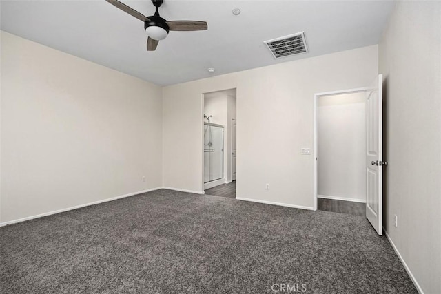 508 Bristolwood Rd, Hemet, CA 92543 - unfurnished bedroom with dark colored carpet, ensuite bathroom, and ceiling fan