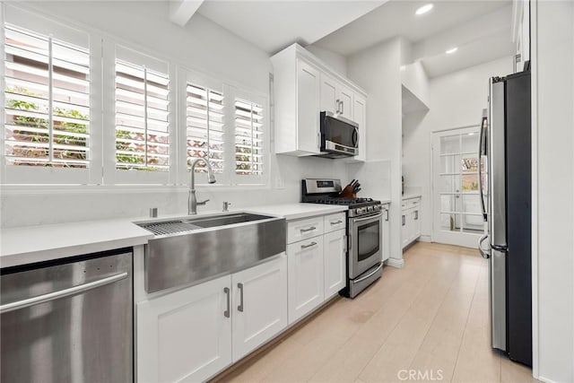 487 N Fern St, Orange, CA 92867 - kitchen featuring stainless steel appliances, a sink, recessed lighting, white cabinetry, and light countertops