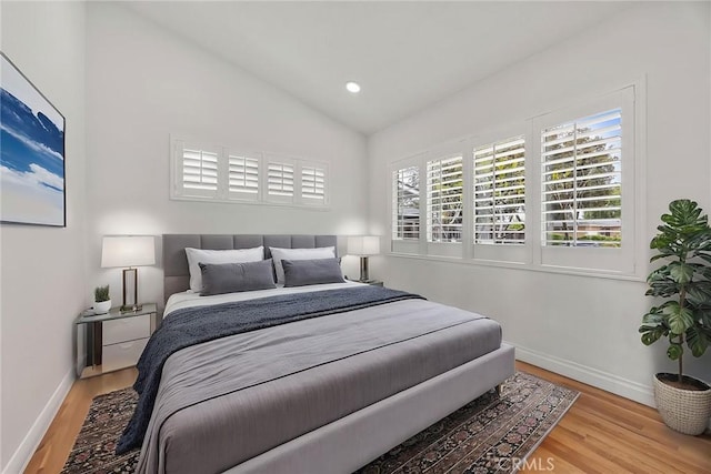 487 N Fern St, Orange, CA 92867 - bedroom with wood finished floors, vaulted ceiling, baseboards, and recessed lighting