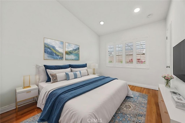 487 N Fern St, Orange, CA 92867 - bedroom featuring lofted ceiling, wood finished floors, recessed lighting, and baseboards