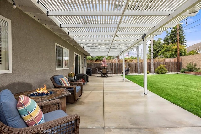 487 N Fern St, Orange, CA 92867 - view of patio featuring an outdoor fire pit and a pergola