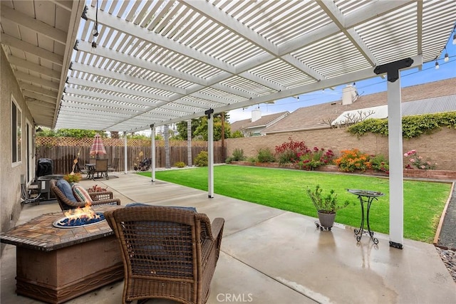 487 N Fern St, Orange, CA 92867 - view of patio featuring a fire pit and a pergola