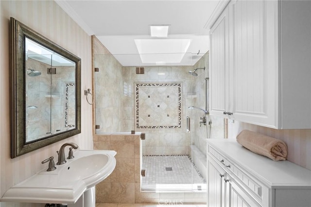 20161 Glacier Cir, Huntington Beach, CA 92646 - bathroom with a sink and a shower stall