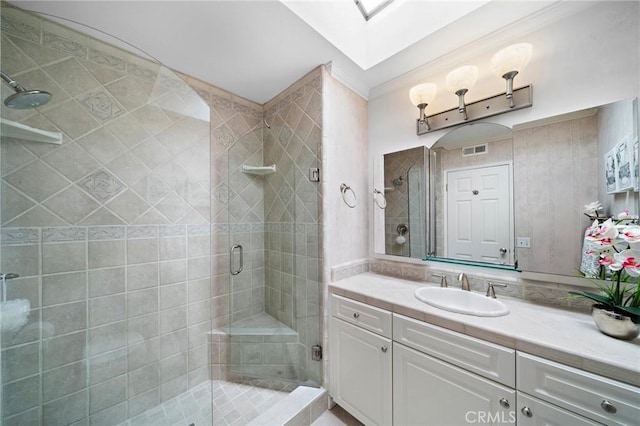20161 Glacier Cir, Huntington Beach, CA 92646 - full bath featuring vanity, a stall shower, and crown molding