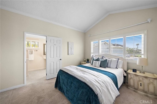 20161 Glacier Cir, Huntington Beach, CA 92646 - bedroom featuring light colored carpet, crown molding, lofted ceiling, and baseboards