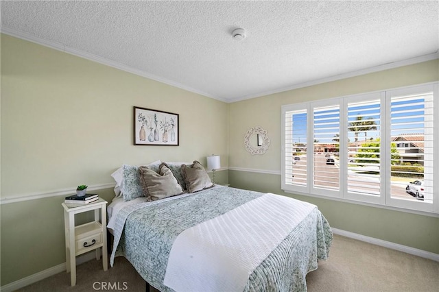 20161 Glacier Cir, Huntington Beach, CA 92646 - bedroom featuring carpet floors, a textured ceiling, ornamental molding, and baseboards
