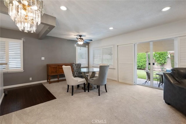 14017 S Wilkie Ave, Gardena, CA 90249 - carpeted dining area featuring a chandelier, recessed lighting, baseboards, and a ceiling fan