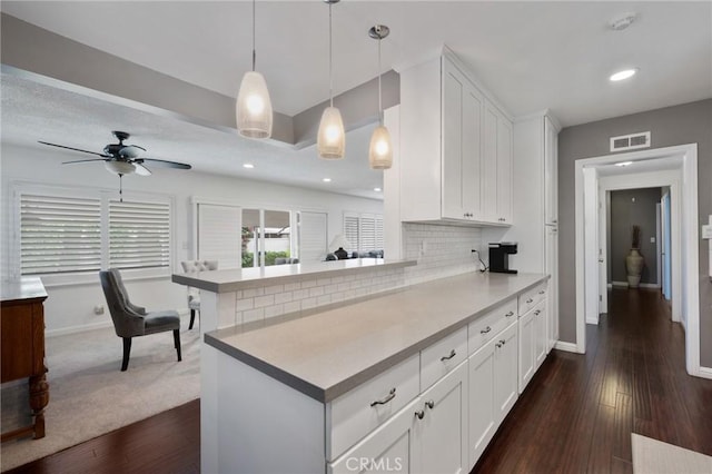 14017 S Wilkie Ave, Gardena, CA 90249 - kitchen with baseboards, white cabinetry, tasteful backsplash, dark wood-type flooring, and recessed lighting