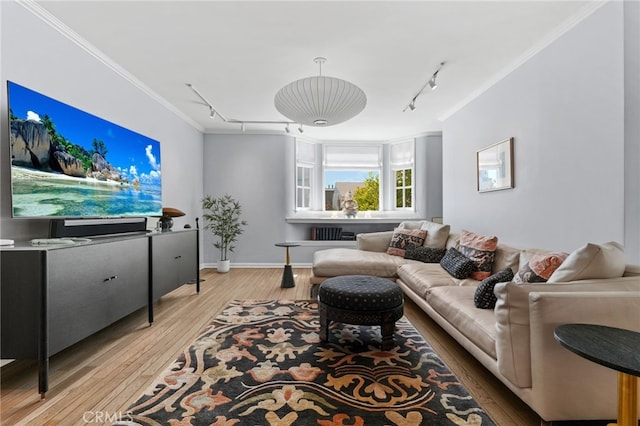 1800 Highland Ave, Manhattan Beach, CA 90266 - living room with track lighting, crown molding, light wood-style floors, and baseboards