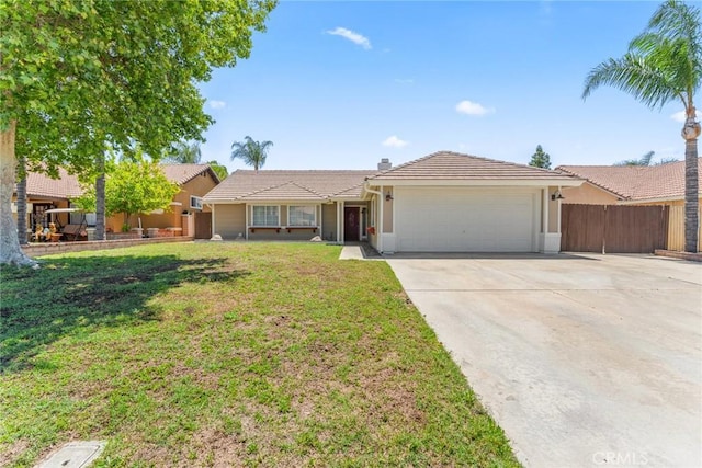1318 Washington Ave, San Jacinto, CA 92583 - ranch-style home with an attached garage, concrete driveway, a tile roof, and stucco siding