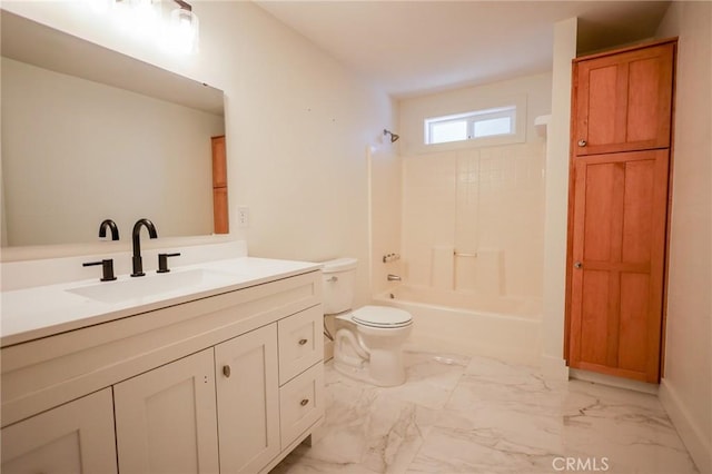 417 S Murdock Ave, Willows, CA 95988 - bathroom featuring toilet, vanity,  shower combination, and marble finish floors