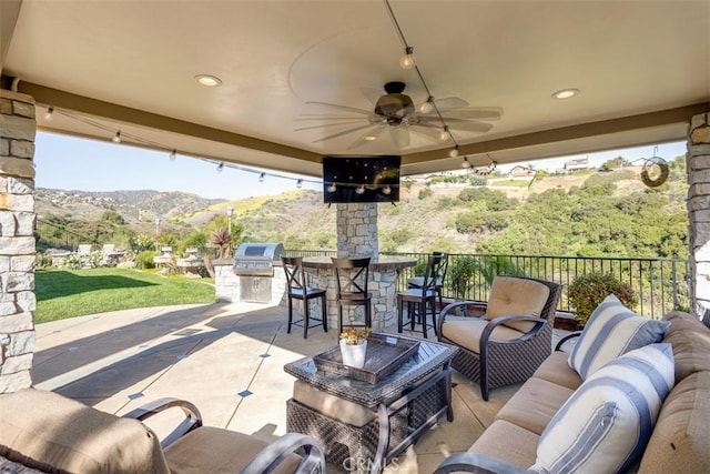 4560 San Antonio Rd, Yorba Linda, CA 92886 - view of patio / terrace with an outdoor hangout area, area for grilling, and ceiling fan