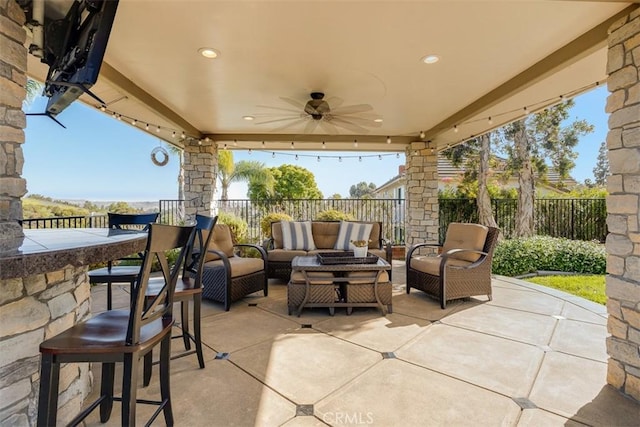 4560 San Antonio Rd, Yorba Linda, CA 92886 - view of patio / terrace with an outdoor living space and ceiling fan