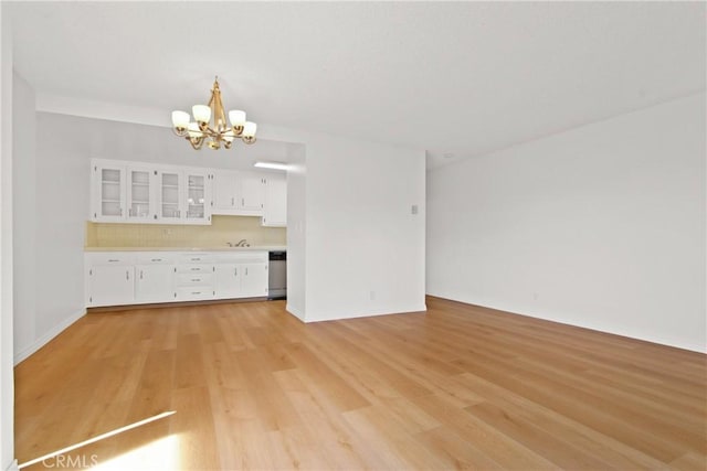2015 E Broadway Unit 204, Long Beach, CA 90803 - unfurnished living room featuring a chandelier, light wood-style floors, and a sink