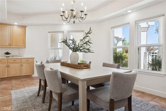 993 Las Palmas Way, San Luis Obispo, CA 93401 - dining area with light tile patterned flooring, a chandelier, recessed lighting, and baseboards
