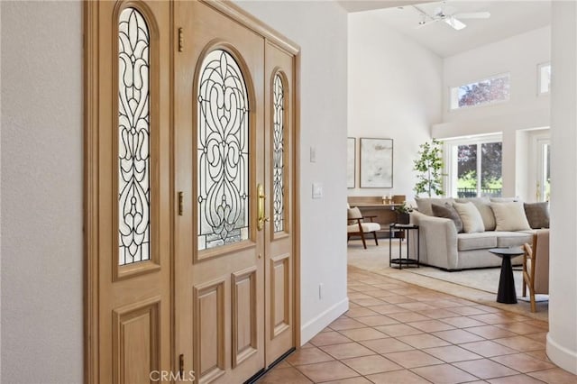 993 Las Palmas Way, San Luis Obispo, CA 93401 - foyer entrance featuring a high ceiling, light tile patterned flooring, baseboards, and ceiling fan