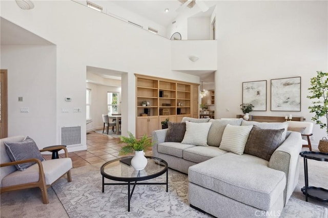 993 Las Palmas Way, San Luis Obispo, CA 93401 - living room featuring a towering ceiling and tile patterned flooring