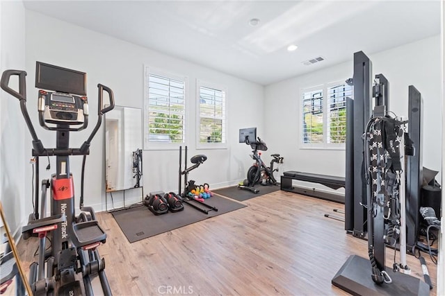 17150 Vita Way, Riverside, CA 92503 - exercise room featuring wood finished floors, recessed lighting, and baseboards