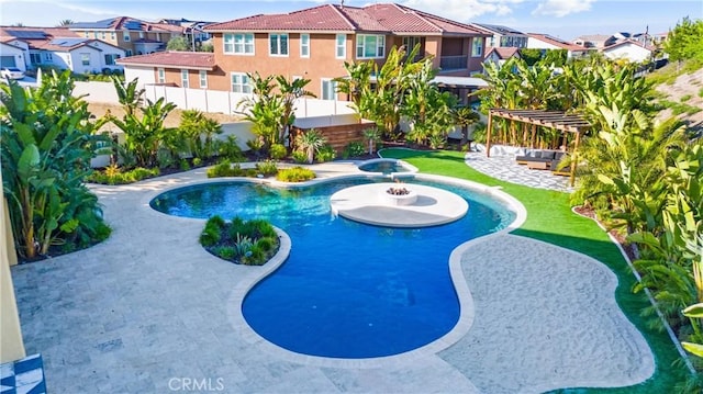 17150 Vita Way, Riverside, CA 92503 - view of swimming pool with a residential view, a pool with connected hot tub, and a patio