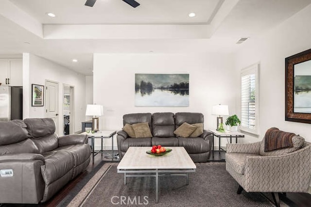 5540 Scottwood Rd, Paradise, CA 95969 - living area with recessed lighting, a ceiling fan, and a raised ceiling