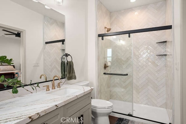 5540 Scottwood Rd, Paradise, CA 95969 - bathroom with vanity, toilet, and a shower stall