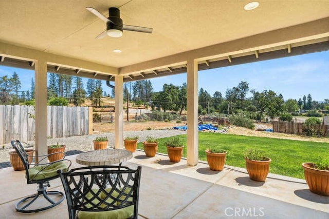 5540 Scottwood Rd, Paradise, CA 95969 - view of patio featuring a ceiling fan and outdoor dining area
