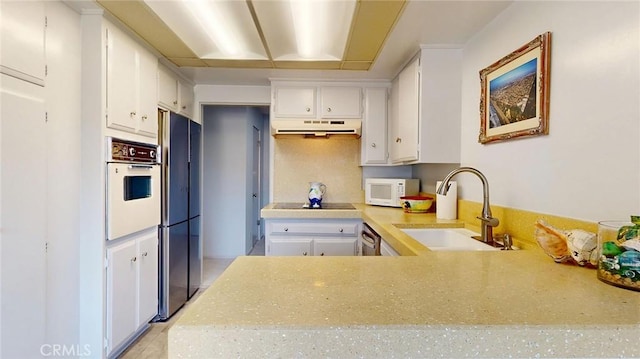 649 Paseo De La Playa Unit 303, Redondo Beach, CA 90277 - kitchen with white appliances, a sink, under cabinet range hood, and white cabinets