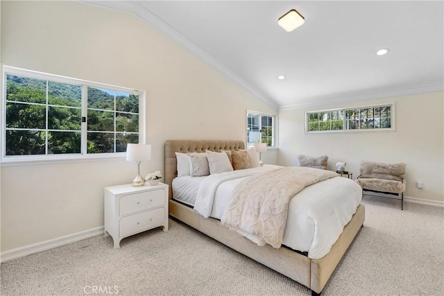 17043 Empanada Pl, Encino, CA 91436 - carpeted bedroom with lofted ceiling, recessed lighting, and crown molding
