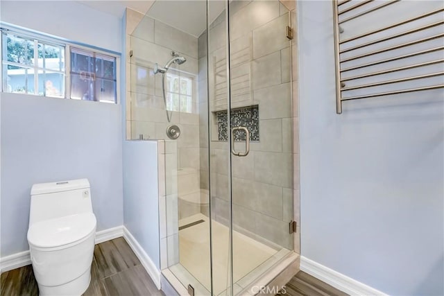 17043 Empanada Pl, Encino, CA 91436 - bathroom featuring wood finished floors and a shower stall
