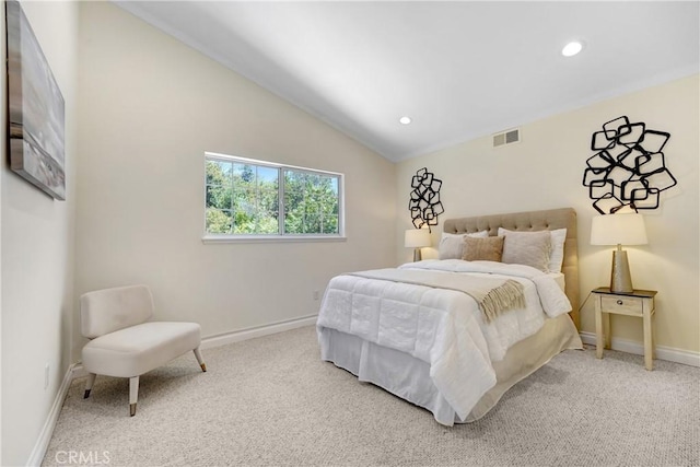 17043 Empanada Pl, Encino, CA 91436 - bedroom featuring light colored carpet, lofted ceiling, and recessed lighting