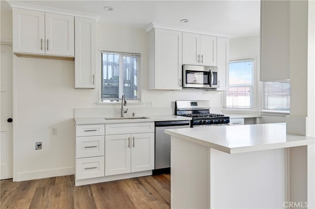 4427 Exposition Blvd, Los Angeles, CA 90016 - kitchen with stainless steel appliances, a sink, plenty of natural light, light wood-style floors, and recessed lighting