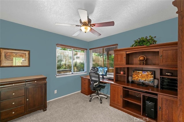 4187 Pepper Ave, Yorba Linda, CA 92886 - office area featuring a ceiling fan, light carpet, and a textured ceiling