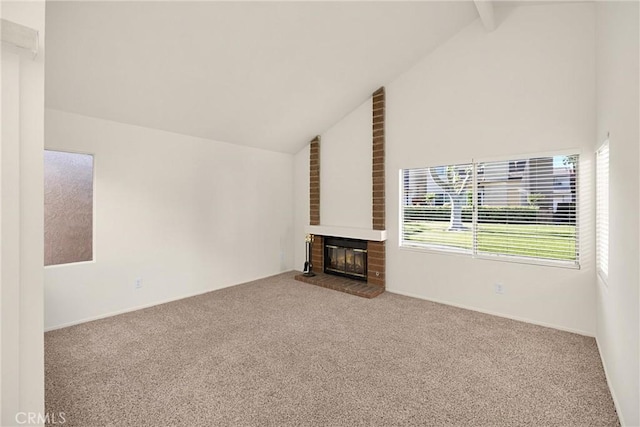 625 E Merion St, Ontario, CA 91761 - unfurnished living room featuring carpet flooring, a brick fireplace, and plenty of natural light