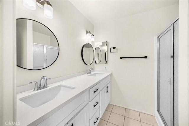 625 E Merion St, Ontario, CA 91761 - full bath featuring double vanity, tile patterned floors, and a shower stall