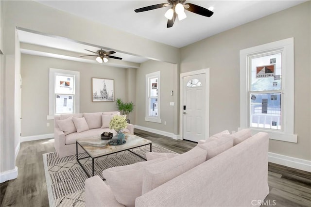 1835 Martin Luther King Blvd, Riverside, CA 92507 - living room featuring a ceiling fan, baseboards, and wood finished floors