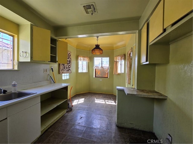 5738 S Mullen Ave, Los Angeles, CA 90043 - kitchen featuring open shelves, plenty of natural light, a sink, and light countertops