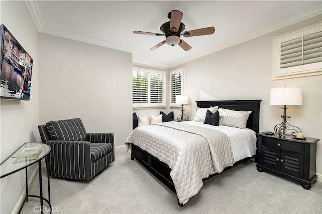93 Old Course Dr, Newport Beach, CA 92660 - bedroom featuring light colored carpet, baseboards, crown molding, and ceiling fan