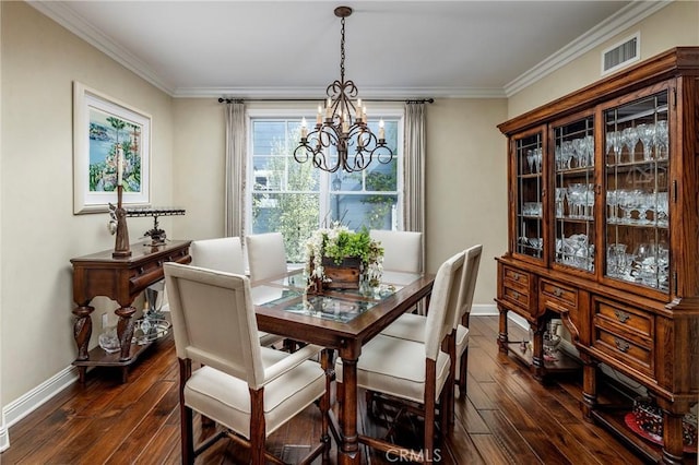 93 Old Course Dr, Newport Beach, CA 92660 - dining space featuring a chandelier, dark wood-style floors, baseboards, and crown molding